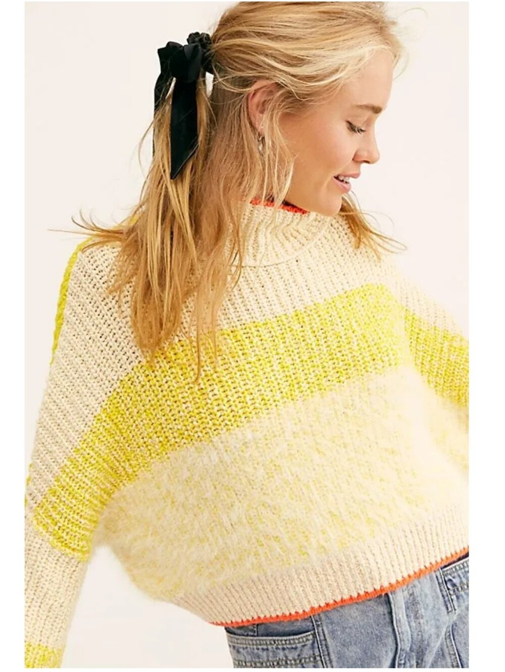 FREE PEOPLE X REVOLVE Sunbrite Colorblock Cropped Knit Yellow Sweater RARE NWT L - Picture 5 of 16